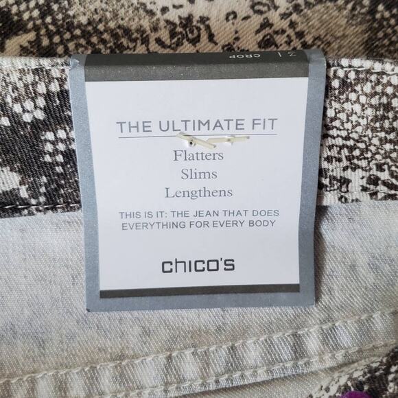 Chico's The Ultimate Fit Platinum Denim Crop Snake Print Jeans XL - Picture 6 of 8